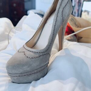 Prada Taupe Suede Mary Jane Platform Pumps